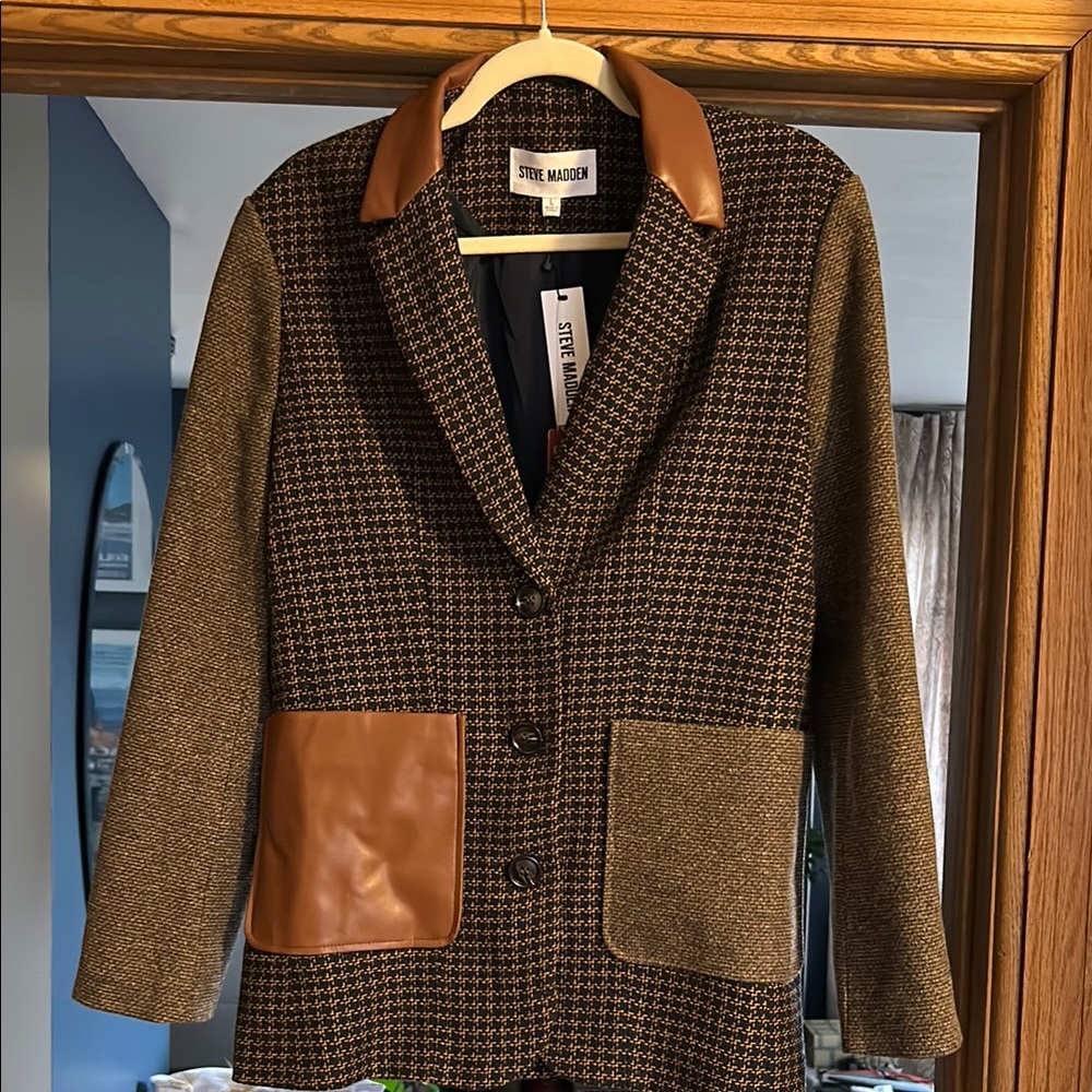 Steve Madden Tweed Blazer with Faux Leather Accents